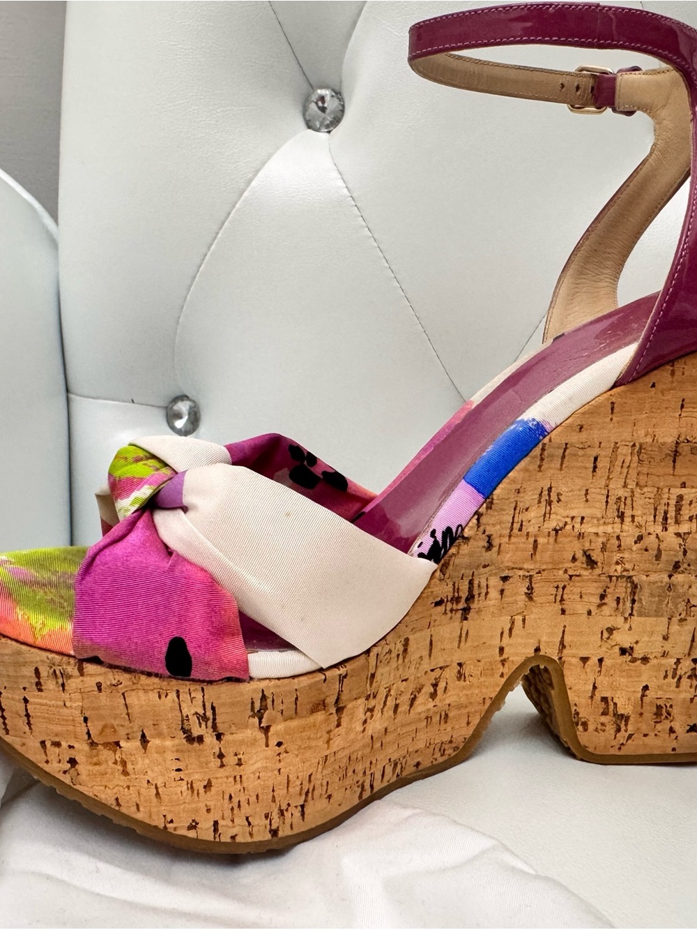 Women’s JIMMY CHOO Pink Multi Cork Platform Sandal w/ Ankle Strap - Sz 8.5/ Sz 9